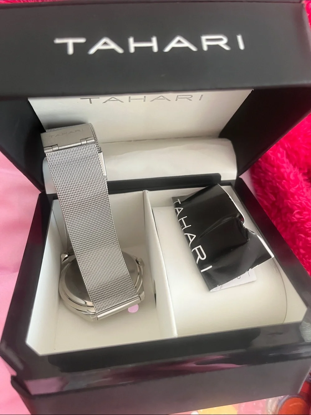 Tahari Silver Mesh Watch with Blue Dial